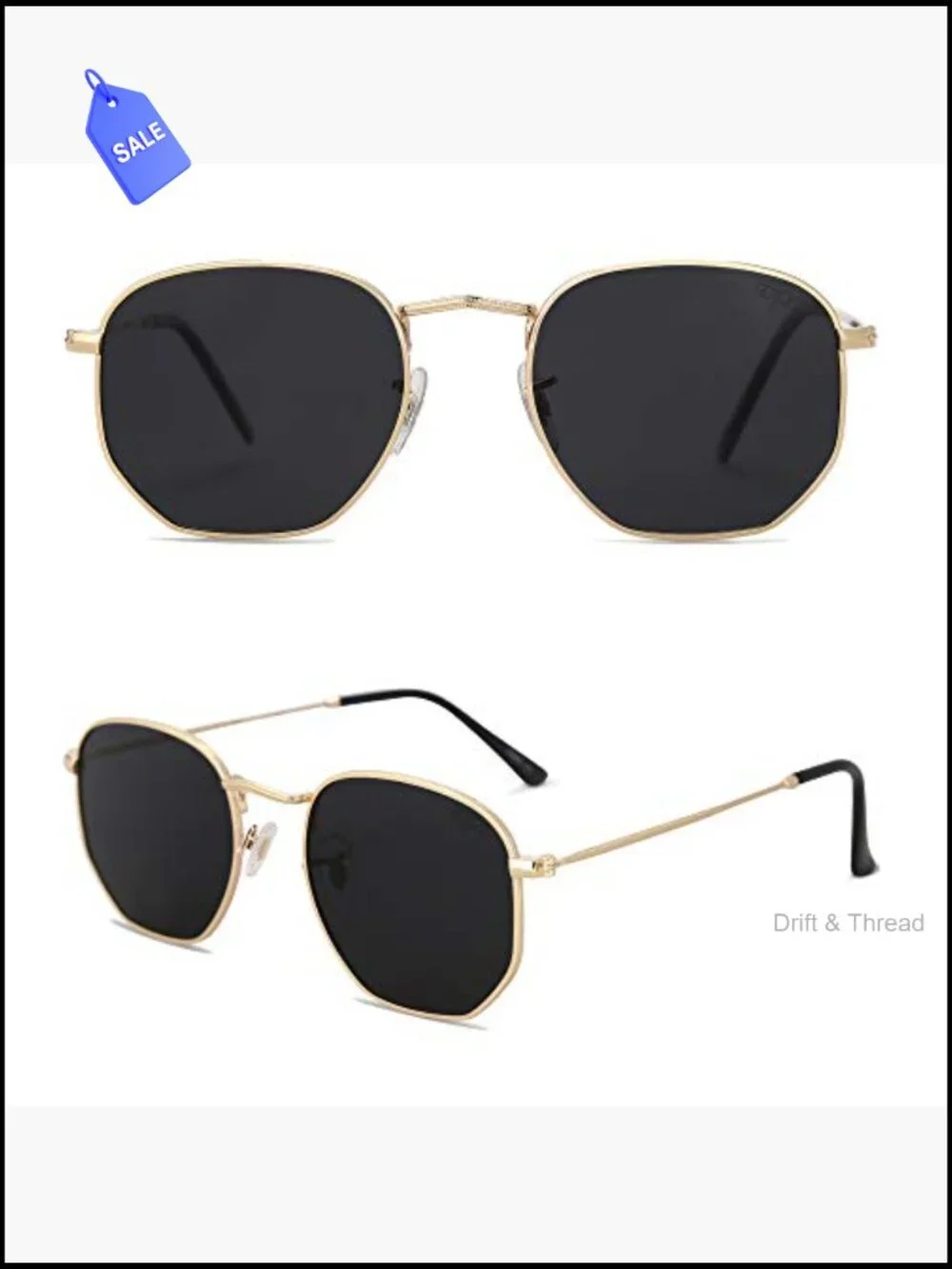 Square Hexagonal Metal Sunglasses UV400 Polarized Unisex Driving Sport
